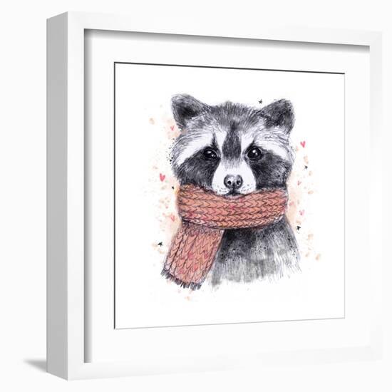 Cute Raccoon with Scarf , Sketchy Style. Autumn Cozy Illustrations with Warm Colors. Perfectly for-Maria Sem-Framed Art Print