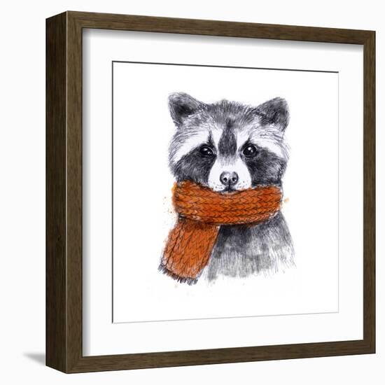 Cute Raccoon with Scarf , Sketchy Style. Autumn Cozy Illustrations with Warm Colors. Perfectly for-Maria Sem-Framed Art Print