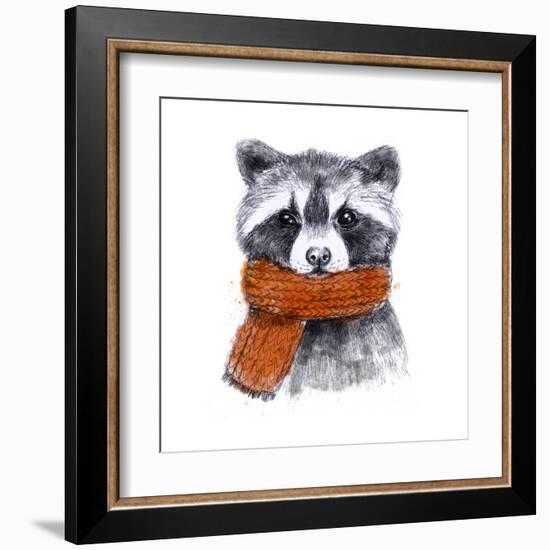 Cute Raccoon with Scarf , Sketchy Style. Autumn Cozy Illustrations with Warm Colors. Perfectly for-Maria Sem-Framed Art Print