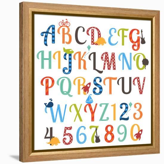 Cute Retro Style Boy Themed Alphabet Set-Pink Pueblo-Framed Stretched Canvas