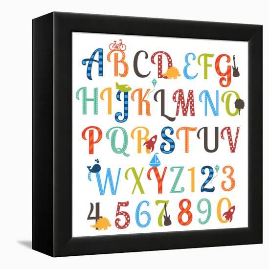 Cute Retro Style Boy Themed Alphabet Set-Pink Pueblo-Framed Stretched Canvas