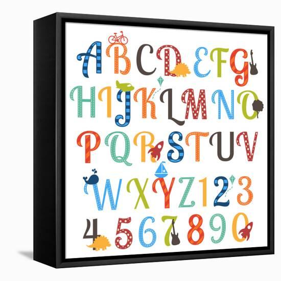 Cute Retro Style Boy Themed Alphabet Set-Pink Pueblo-Framed Stretched Canvas