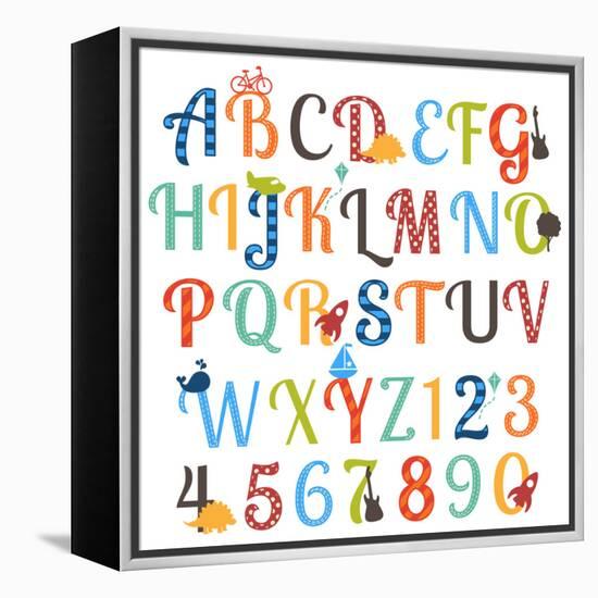 Cute Retro Style Boy Themed Alphabet Set-Pink Pueblo-Framed Stretched Canvas