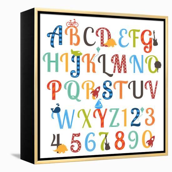 Cute Retro Style Boy Themed Alphabet Set-Pink Pueblo-Framed Stretched Canvas