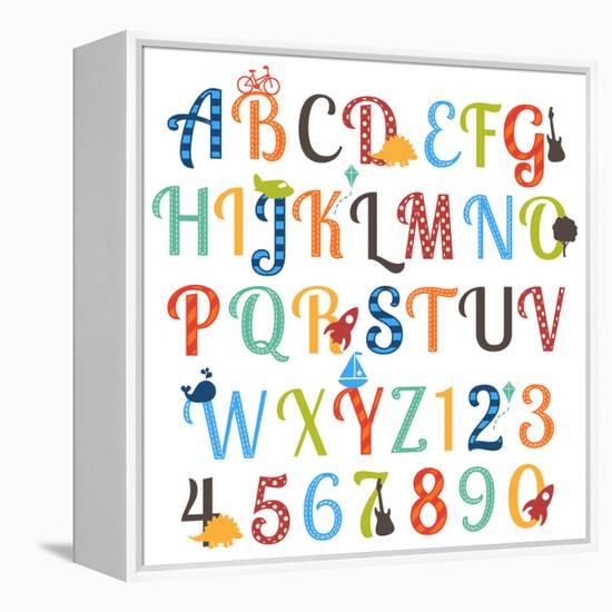 Cute Retro Style Boy Themed Alphabet Set-Pink Pueblo-Framed Stretched Canvas