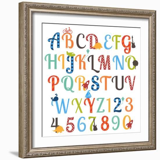 Cute Retro Style Boy Themed Alphabet Set-Pink Pueblo-Framed Premium Giclee Print