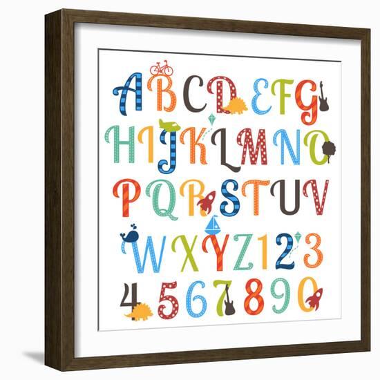 Cute Retro Style Boy Themed Alphabet Set-Pink Pueblo-Framed Premium Giclee Print