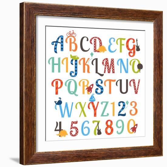 Cute Retro Style Boy Themed Alphabet Set-Pink Pueblo-Framed Premium Giclee Print