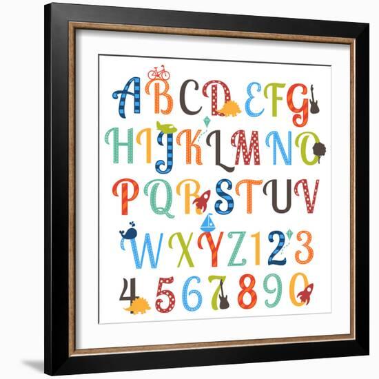 Cute Retro Style Boy Themed Alphabet Set-Pink Pueblo-Framed Premium Giclee Print