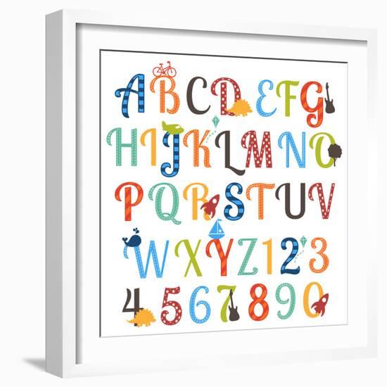 Cute Retro Style Boy Themed Alphabet Set-Pink Pueblo-Framed Premium Giclee Print