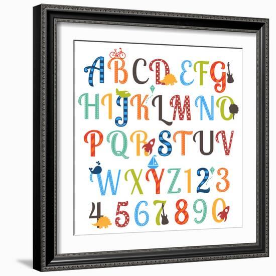 Cute Retro Style Boy Themed Alphabet Set-Pink Pueblo-Framed Premium Giclee Print