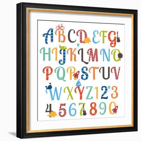 Cute Retro Style Boy Themed Alphabet Set-Pink Pueblo-Framed Premium Giclee Print