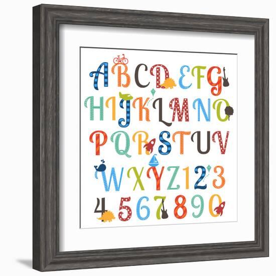 Cute Retro Style Boy Themed Alphabet Set-Pink Pueblo-Framed Art Print