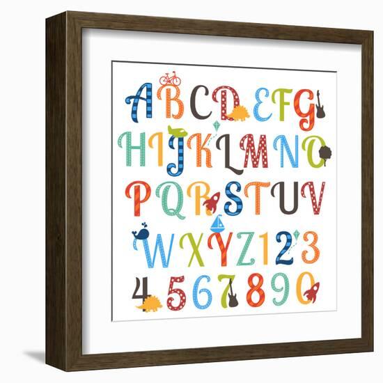 Cute Retro Style Boy Themed Alphabet Set-Pink Pueblo-Framed Art Print