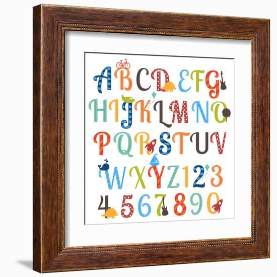 Cute Retro Style Boy Themed Alphabet Set-Pink Pueblo-Framed Art Print