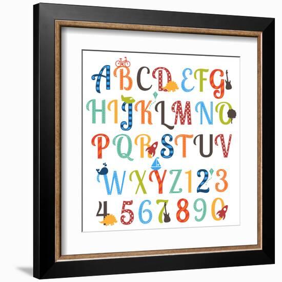 Cute Retro Style Boy Themed Alphabet Set-Pink Pueblo-Framed Art Print