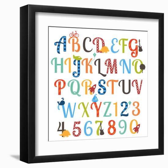 Cute Retro Style Boy Themed Alphabet Set-Pink Pueblo-Framed Art Print