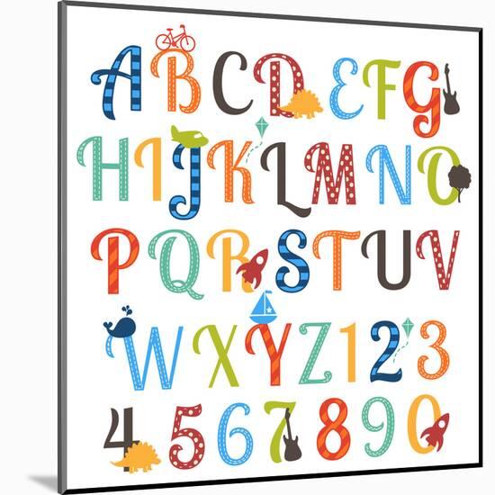 Cute Retro Style Boy Themed Alphabet Set-Pink Pueblo-Mounted Art Print