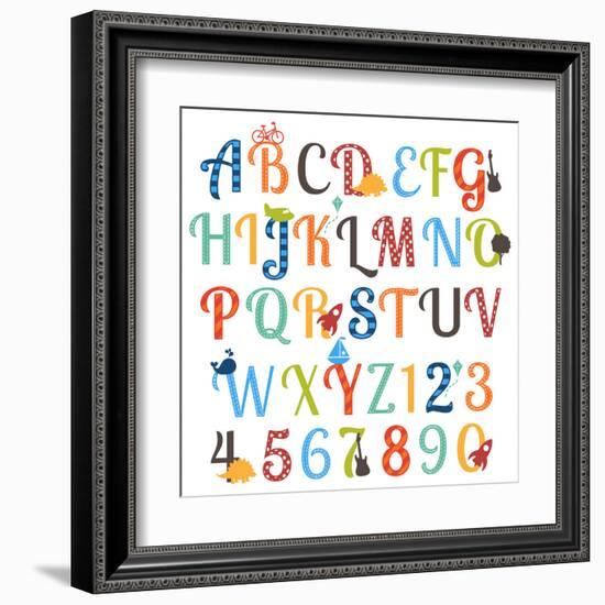 Cute Retro Style Boy Themed Alphabet Set-Pink Pueblo-Framed Art Print