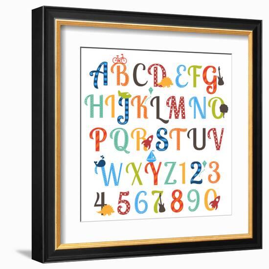 Cute Retro Style Boy Themed Alphabet Set-Pink Pueblo-Framed Art Print