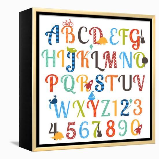 Cute Retro Style Boy Themed Alphabet Set-Pink Pueblo-Framed Stretched Canvas