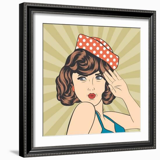 Cute Retro Woman in Comics Style-Eva Andreea-Framed Art Print