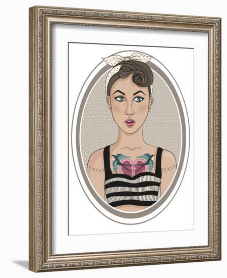 Cute Rockabilly Style Fashion Girl-cherry blossom girl-Framed Art Print