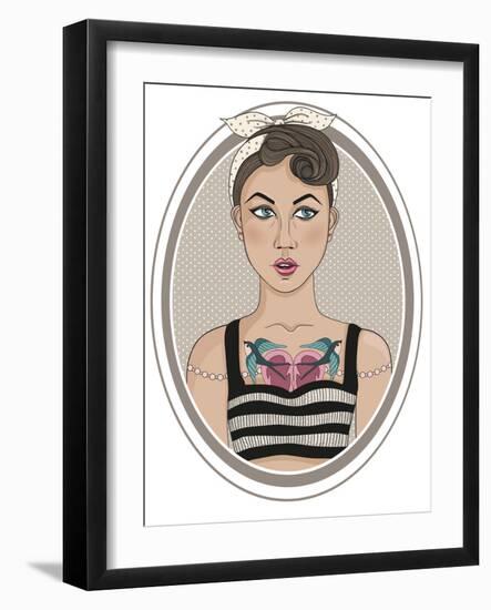 Cute Rockabilly Style Fashion Girl-cherry blossom girl-Framed Art Print