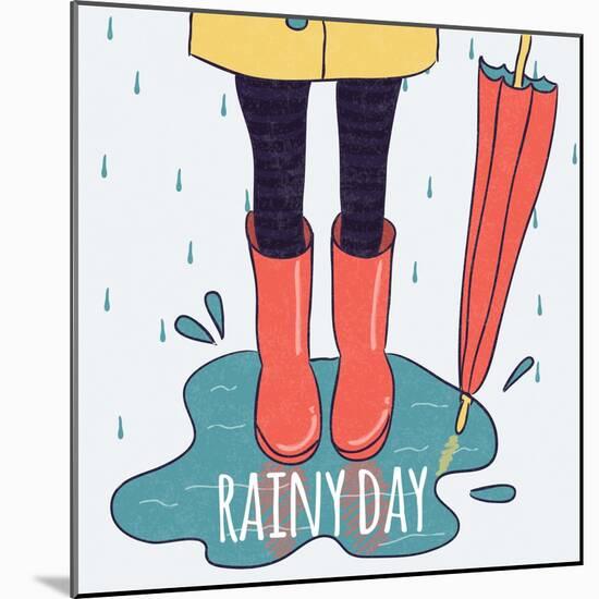 Cute Rubber Boots in Puddle . Rainy Day Vector Illustration-Maria Sem-Mounted Art Print