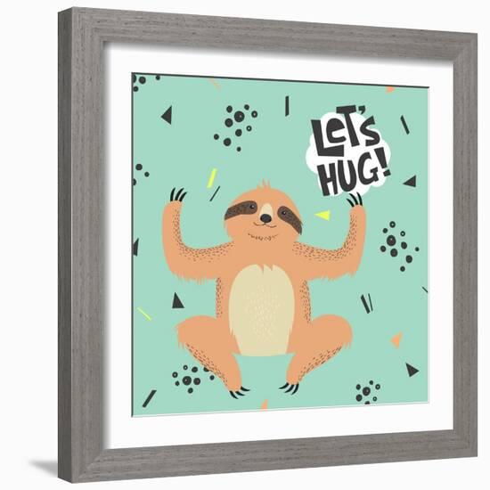 Cute Sloth Vector Illustration. Let's Hug Concept. Perfect for Greeting Cards , Prints. Kids Illust-Maria Sem-Framed Art Print