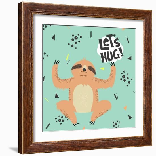 Cute Sloth Vector Illustration. Let's Hug Concept. Perfect for Greeting Cards , Prints. Kids Illust-Maria Sem-Framed Art Print