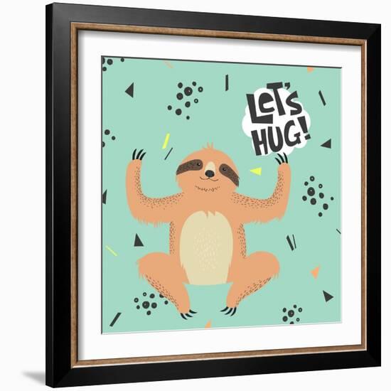 Cute Sloth Vector Illustration. Let's Hug Concept. Perfect for Greeting Cards , Prints. Kids Illust-Maria Sem-Framed Art Print