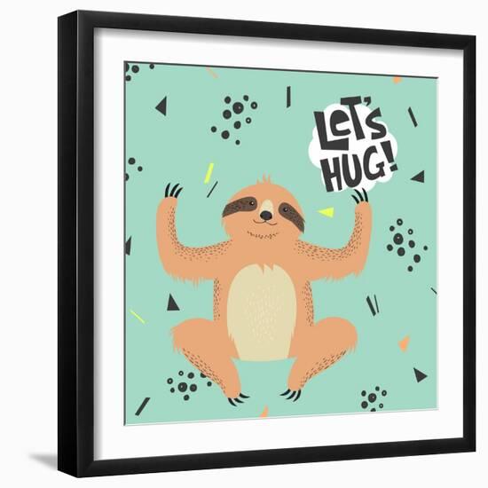 Cute Sloth Vector Illustration. Let's Hug Concept. Perfect for Greeting Cards , Prints. Kids Illust-Maria Sem-Framed Art Print