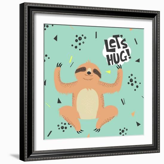 Cute Sloth Vector Illustration. Let's Hug Concept. Perfect for Greeting Cards , Prints. Kids Illust-Maria Sem-Framed Art Print