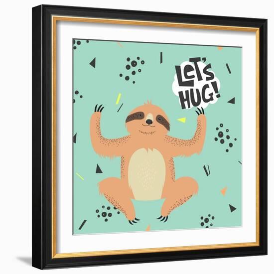 Cute Sloth Vector Illustration. Let's Hug Concept. Perfect for Greeting Cards , Prints. Kids Illust-Maria Sem-Framed Art Print
