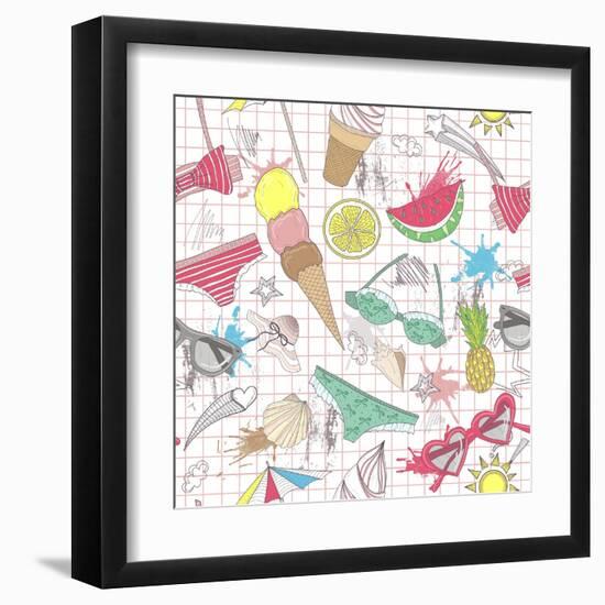 Cute Summer Abstract Pattern-cherry blossom girl-Framed Art Print