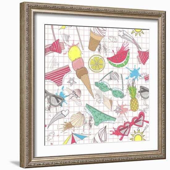 Cute Summer Abstract Pattern-cherry blossom girl-Framed Art Print