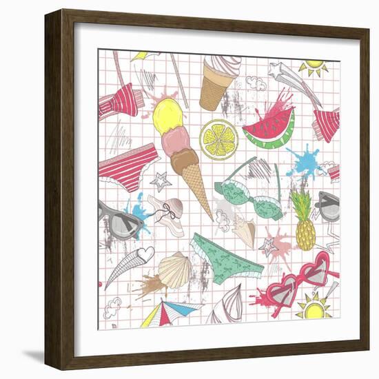 Cute Summer Abstract Pattern-cherry blossom girl-Framed Art Print