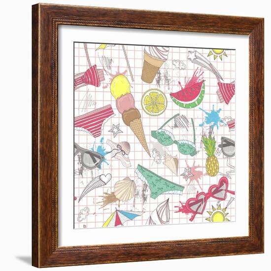 Cute Summer Abstract Pattern-cherry blossom girl-Framed Art Print