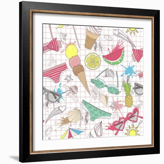 Cute Summer Abstract Pattern-cherry blossom girl-Framed Art Print