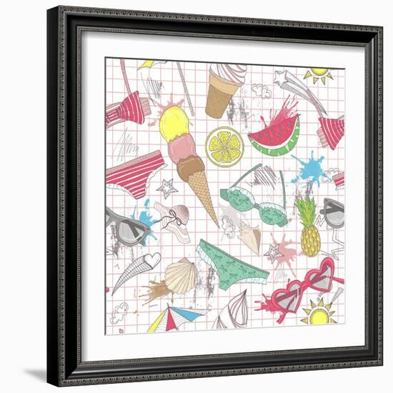 Cute Summer Abstract Pattern-cherry blossom girl-Framed Art Print