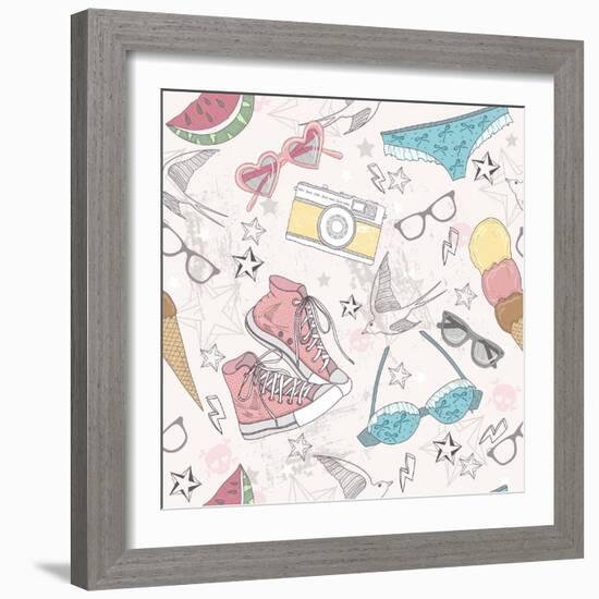 Cute Summer Abstract Pattern-cherry blossom girl-Framed Art Print