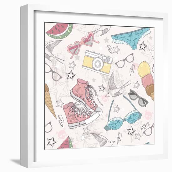 Cute Summer Abstract Pattern-cherry blossom girl-Framed Art Print