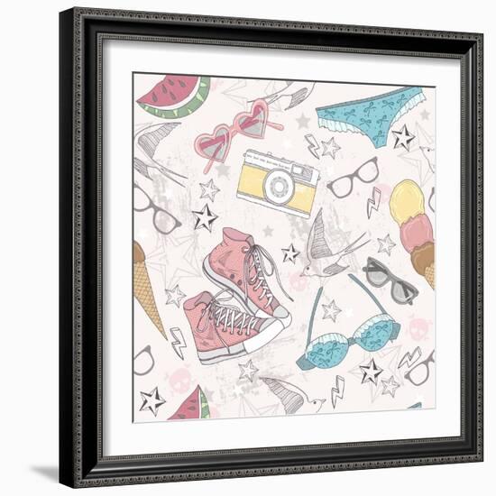 Cute Summer Abstract Pattern-cherry blossom girl-Framed Art Print