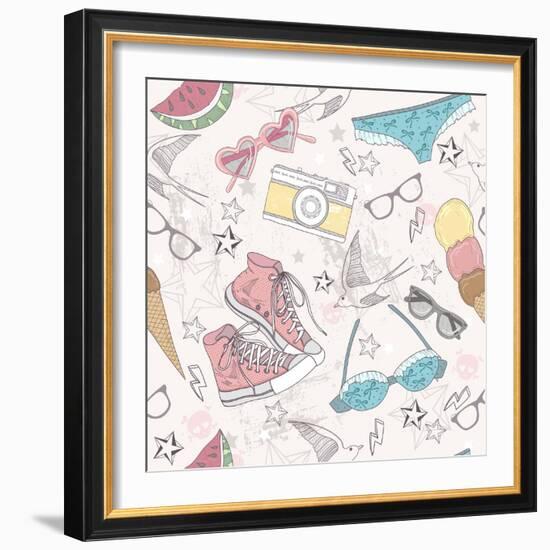 Cute Summer Abstract Pattern-cherry blossom girl-Framed Art Print