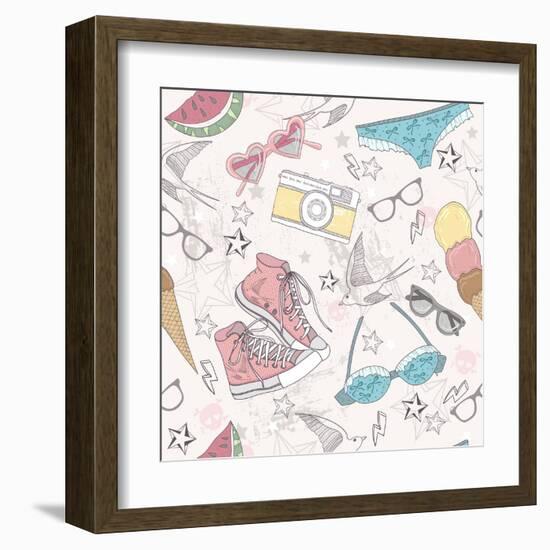 Cute Summer Abstract Pattern-cherry blossom girl-Framed Art Print