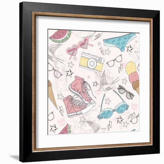 Cute Summer Abstract Pattern-cherry blossom girl-Framed Art Print