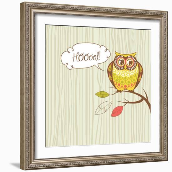 Cute Vector Owl. Hoot Card-Alisa Foytik-Framed Art Print