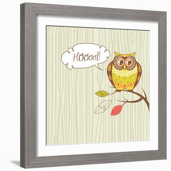 Cute Vector Owl. Hoot Card-Alisa Foytik-Framed Art Print