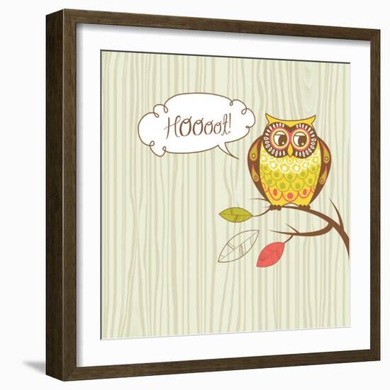 Cute Vector Owl. Hoot Card-Alisa Foytik-Framed Art Print